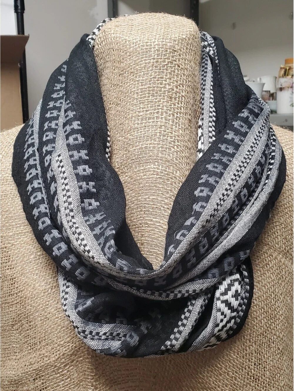 Boho Geometric Mixed-Pattern Infinity Scarf